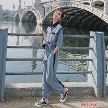 puildaug 블루 하이니노 오버웨어 점프 수트 센스 여름 여성 기질 점프 수트