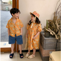 [당일발송][국내바로배송] 주니유니 아동 바캉스알로하남매룩 여아원피스 남아셔츠 아동남매룩 트윈룩 자매룩 형제룩