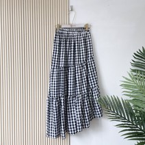 요시아나 [만원의행복] [당일발송] 데일리 코디 아이템 깅엄체크 언바란스 롱 스커트