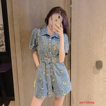 puildaug 달콤한 Platycodon grandiflorum 데님 점프 수트 소금 달콤한 스커트 여성 여름