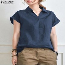 꽃무늬 블라우스 여름 세련된 코튼 블라우스 여성 빈티지 반팔 셔츠 ZANZEA 우아하고 느슨한 사무실 작업 슈미즈 슬림 OL 튜닉 탑