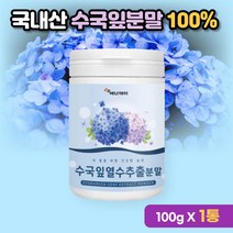 국내산 수국잎열수추출물 분말 가루 다이어트 효능 고함량 추천 식용 산수국잎 추출가루 분말 수국 파우더 사포닌 안토시아닌 하이드란제놀 게르마늄 타먹는 국산100% 수국잎차 추출물, 수국잎추출분말100g 1통