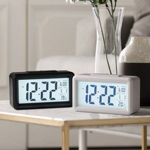 스마트 디지털 무소음 전자 알람 LCD 탁상시계, 블랙
