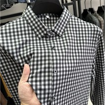 와이드 카라 고방 체크 셔츠