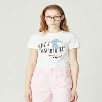헤지스 Matti x Hazzys 화이트 레터링배색 면 반팔티셔츠 HSTS2B574WT