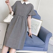 검은체크패턴 귀여운 체형커버 데이트룩 깜찍원피스