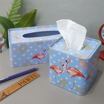 티슈케이스 휴지 각티슈 케이스 커버 홍학 틴, 정사각형
