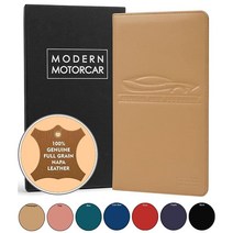 Modern Motorcar Napa 정품 소가죽으로 만든 자동차 등록 및 홀더 블랙 선물 상자 포함, Champagne/Beige