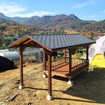 [자연쉼터] 확장형 도색 원두막 정자 (3면 난간과 주춧돌 포함 시공비 별도), 확장형-슁글지붕 (5.0M*2.3M), 3) 살구색