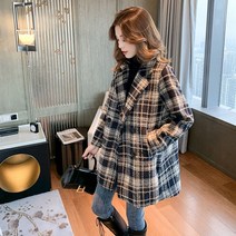 체크 모직 코트 정장넥 더블에 도톰한 코트녀 dayiwaitao