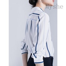 [Myshe]봄 패션 정장 스트라이프 블라우스 여성 쉬폰 블라우스 juan225D5