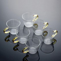 로얄홈 내열유리 찻잔 손잡이 유리찻잔 6p (120ml) 커피잔 세트, 1세트