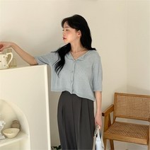 셀러허브(잡화) 여자 반팔 유넥 비침 외투 봄여름 가디건
