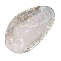 자개 트레이 주얼리 천연 대형 쉘 거실 스낵 플레이트, 은색 가장자리의 대형 껍질