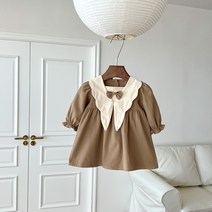 배냇저고리 신생아옷 Miniainis 여아용 긴팔 대학생 스타일 드레스 레트로 공주 트렌드 아동용 옷깃 의류 가을 용수철