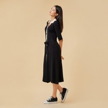 [JAJU/자주] 여 카라 니트 반팔 원피스_블랙