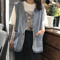 봄가을 빅사이즈 뚱뚱한스타일데님 조끼 재킷