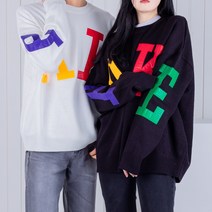 남녀공용 페이크 비비드컬러 포인트 니트 겨울 두꺼운 화이트 스트릿 왁스 코팅니트