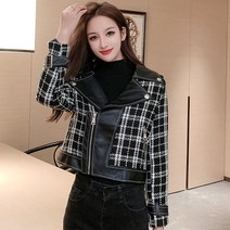 Ogfaour 여성 모터사이클복 체크 쇼트 재킷 O63141