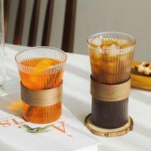 우드 홀더 내열 유리컵 *310ml 450ml* 홈카페 감성 예쁜 유리컵 추천, 1개, (대 우드) 내열유리컵 450ml