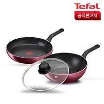 테팔 프로스타일 IH 인덕션 프라이팬 세트 3p, 외부(레드), 후라이팬 28cm + 웍 28cm + 28cm 유리뚜껑