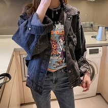 여성 데님 루즈핏 흑청자켓 T365