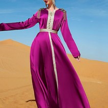 차도르 Abaya 모로코 두바이 Caftan 이슬람 여성 긴 드레스 라마단 아랍어 럭셔리 새틴 라인 석 웨딩 파티