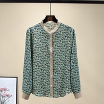 빅사이즈 블라우스 이쁜옷 여성 상의 큰옷 기질 의류 올 매치 스탠드 칼라 포니 프린트 버튼 느슨한 봄 가을 통근 세련된 긴팔 셔츠