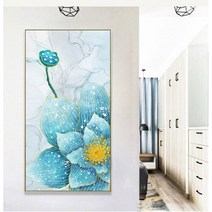 신비로운 푸른 연꽃과 봉오리 꽃그림 보석십자수 비즈 DIY 도구 세트, 55X90CM
