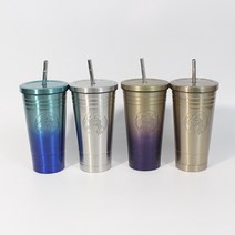 홍콩 스타벅스 에치드 빨때 텀블러 빨대 콜드컵 4종 480ml, 실버