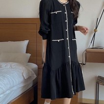 [랜덤플레이] 트위드라인 포켓 퍼프 벌룬 미디원피스