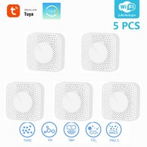 이산화탄소 경보기 Tuya-Wifi 스마트 공기 품질 모니터 CO2 온도 습도 측정기 VOC HCHO PM2.5 가스 감지기 자동화 알람 장치, 5개