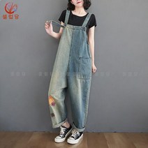 보카시 여성용 바지 빅사이즈 캐주얼 데님 멜빵바지 봄여름 멜빵 점프슈트