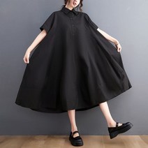 여성 프리미엄 셔츠 카라 여름 빅사이즈 미디 원피스 로맨틱 캐주얼 플리츠 빅스윙 스커트