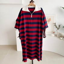메이룸 가넷원피스곱 카라넥 반집업 스트라이프 옆트임 롱 원피스