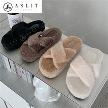셀러허브 패션 [애슬릿] 발 편한 여성 엑스 퍼 스트랩 통굽 털 슬리퍼