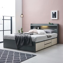 알파침대 클레어 LED 2단 수납 침대프레임 (매트리스 별도), 그레이