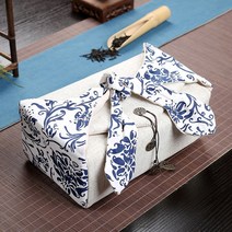 티코지 빈티지 인쇄 면화 및 린넨 차 cozies 휴대용 여행 kung fu 차 세트, m, 파란색과 흰색