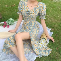 VSYOY 쉬폰 플라워 브이넥 원피스