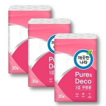 깨끗한나라 퓨어앤데코 화장지 휴지 30m 30롤 x 3팩