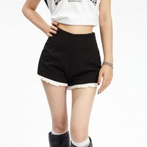 슬림일자팬츠 APEA 아메카지스타일 걸스 블러킹 패치워크 반바지 여성 디자인감각 레이스 러플 슬림핏 4930596299