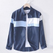 남성 100% 리넨 스티치 캐주얼 셔츠 트렌드 스퀘어 칼라