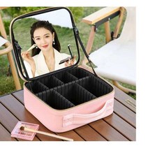 세모 메이크업박스캐리어 휴대용 미용 메이크업 가방, 간편 미니사이즈(가죽) 전면 거울