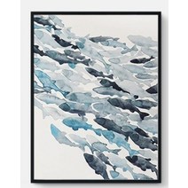 돈이 들어오는 물고기그림 파란색 흐르는 물고기 그림 코어 거실 소파 배경 벽 그림 침실, 50x70cm 프레임 없음, 3