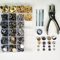 스프링도트 17mm 100세트 똑딱이 단추 펀치 만능 똑딱이펀칭기 스냅단추펀치 똑딱 고급 부자재 세트 금속 버튼 스터드 고정 도구 펜치 옷 가방 지갑 수선 가죽 대형 핸드메이드