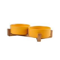 고양이 정수기 급수기 강아지 음수대 식수대 나무 받침대가 있는 세라믹 개 먹이 큰, 23.yellow Double Bowl - S 400M