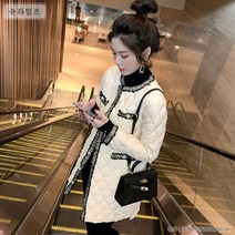 여성 빅사이즈 트위드장식 퀼팅 누빔 경량 패딩 롱 자켓 점퍼 XL~4XL 하객룩 오피스룩