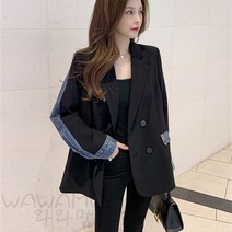 WAWAMOM(특허브랜드) 여자 패션 청카바 데님 재킷 여성 투톤 배색 청자켓 CTF39