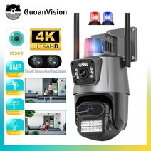 야생동물CCTV 농막 듀얼 렌즈 자동 추적 방수 보안 비디오 감시 경찰 조명 경보 야외 와이파이 PTZ 8MP 4K IP 스크린, 17.8MP NO SD Card - EU 플러그