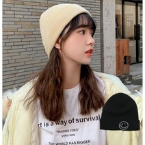 글램공식 1+1 남녀공용 데일리 니트 골지 숏비니 스마일 와치캡